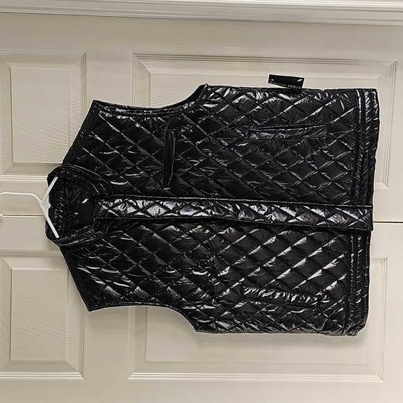 New Stone Falcon Shiny Puffer Vest Diamond Design 3 Zippered pockets. XL. Black - Picture 6 of 13